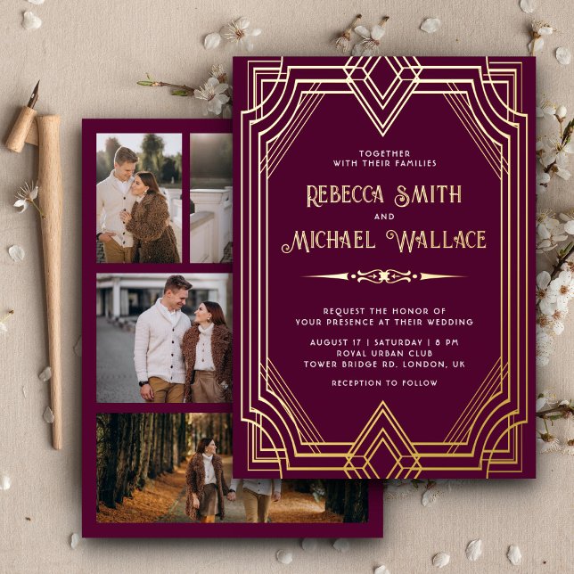 Elegant Geometric Art Deco Wedding Plum Gold (Creator Uploaded)
