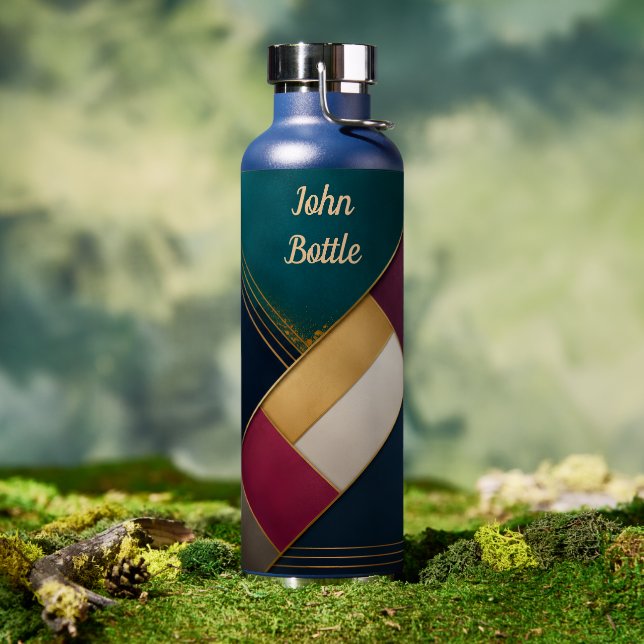 Elegant Geometric Art - Personalised Name Water  Bottle (Outdoor (Rotated))