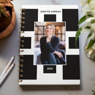 Elegant Geometric Black & White Business Photo  Planner