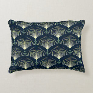 Elegant Geometric: Blue Art Deco. Decorative Cushion