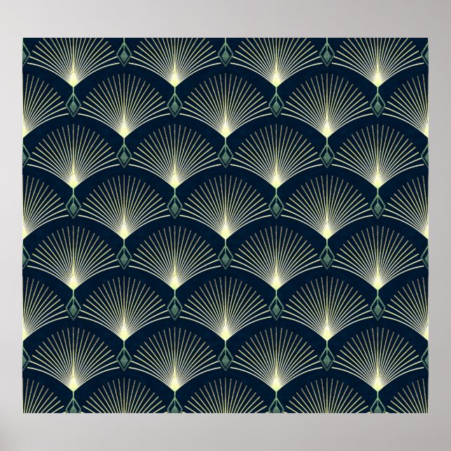 Elegant Geometric: Blue Art Deco. Poster (Front)