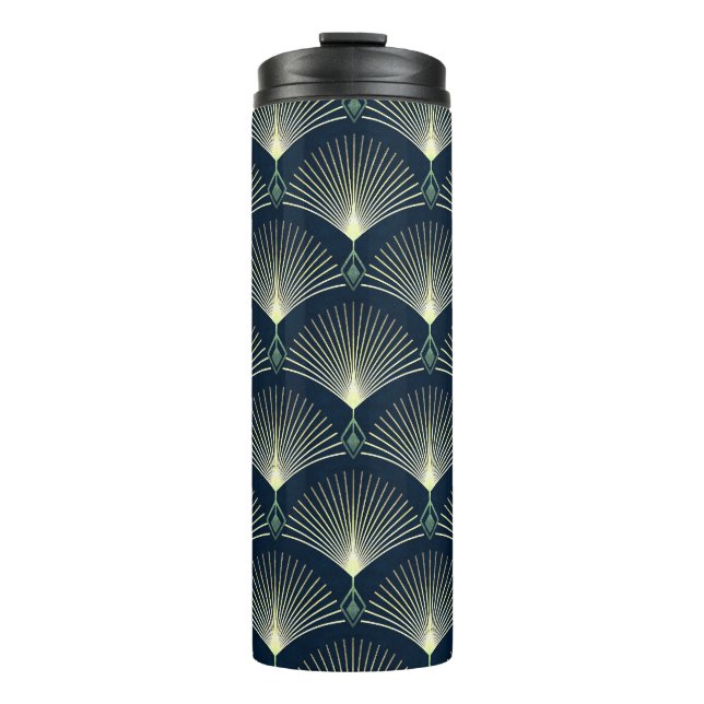 Elegant Geometric: Blue Art Deco. Thermal Tumbler (Front)