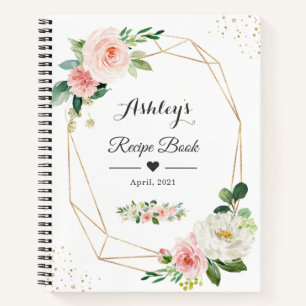 Elegant Geometric Blush Pink Floral Recipe Book