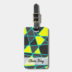 elegant geometric bright neon yellow and mint luggage tag