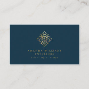 Elegant Geometric Designer Logo Gold/Navy Business Card