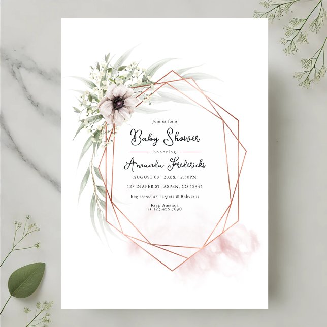 Elegant Geometric Floral Baby Shower Invitation (Elegant Geometric Floral Baby Shower Invitation)