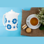 Elegant Geometric Floral Blue And White Pattern<br><div class="desc">Modern teapot featuring stylish elegant geometric floral blue and white pattern. This look can go places and can easily be incorporated into many different styles for your home including farmhouse,  relaxed and informal,  or cookout. Matching items are available. Similar designs are also available.</div>
