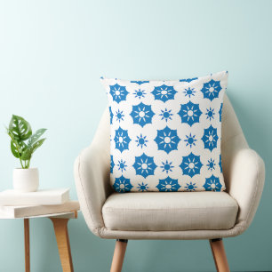 Elegant Geometric Floral Blue And White Pattern Cushion