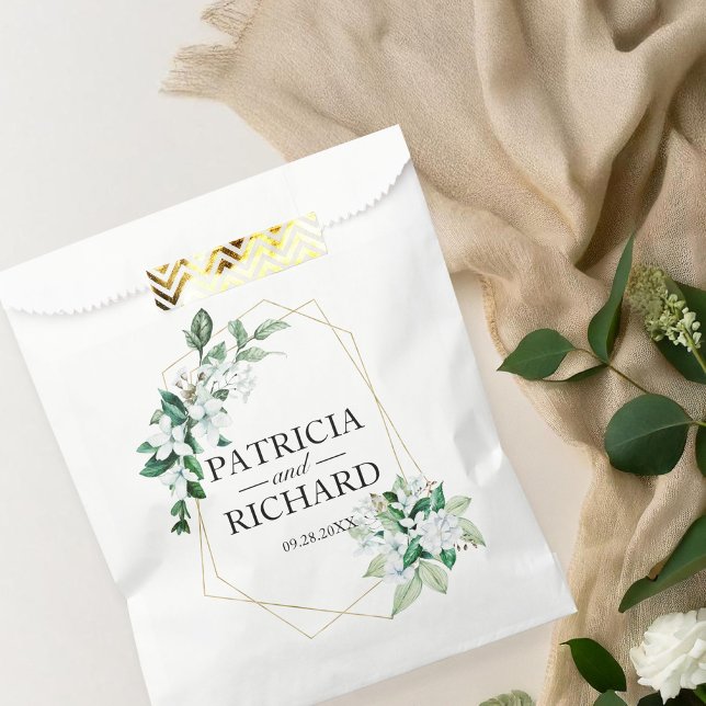 Elegant Geometric Floral Greenery Wedding Favour Bags (Creator Uploaded)
