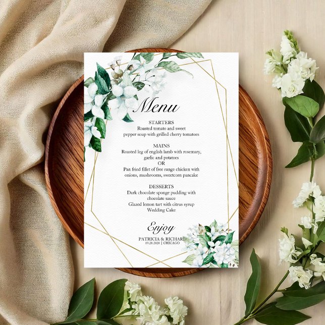 Elegant Geometric Floral Greenery Wedding Menu (Creator Uploaded)