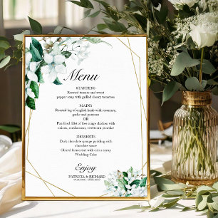 Elegant Geometric Floral Greenery Wedding Menu Poster