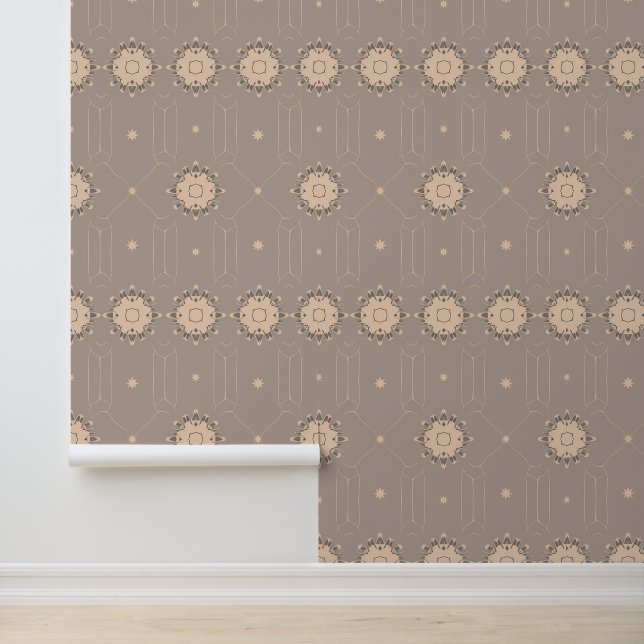 Elegant Geometric Floral Pattern in Soft Beige Wallpaper (Application)