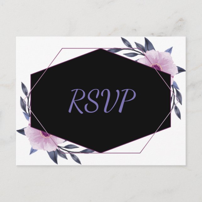 Elegant Geometric frame purple floral rsvp Invitation Postcard (Front)