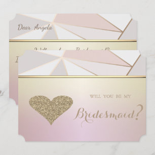 Elegant Geometric ,Glitter Heart Bridesmaid Card