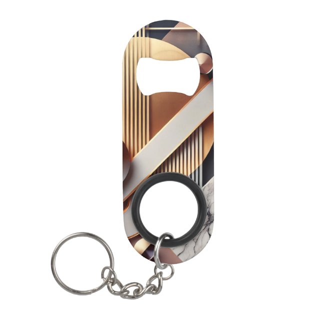Elegant Geometric Gold Bottle Opener Keychain (Front)