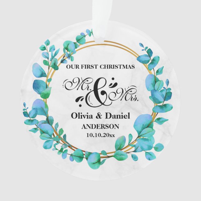 Elegant Geometric Gold Frame with Eucalyptus Leave Ornament (Front)