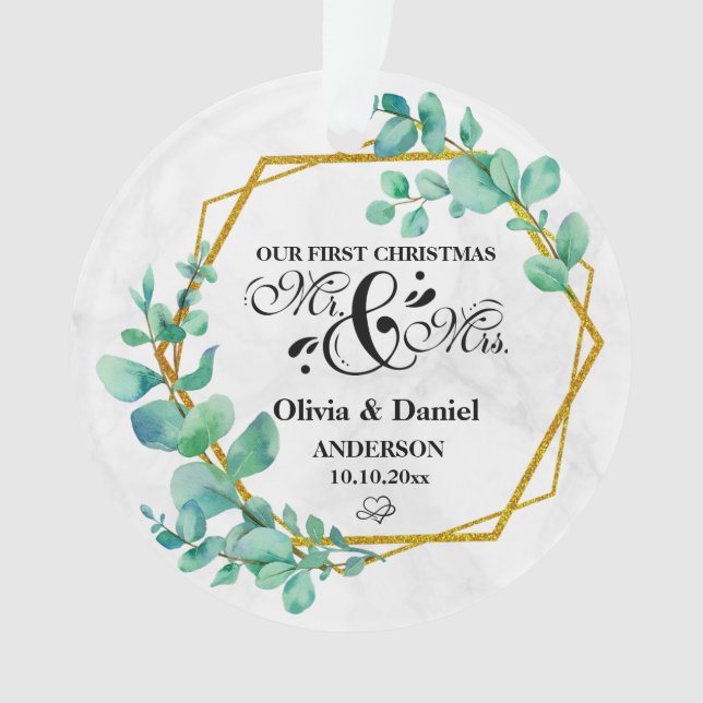 Elegant Geometric Gold Frame with Eucalyptus Leave Ornament (Front)