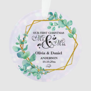 Elegant Geometric Gold Frame with Eucalyptus Leave Ornament