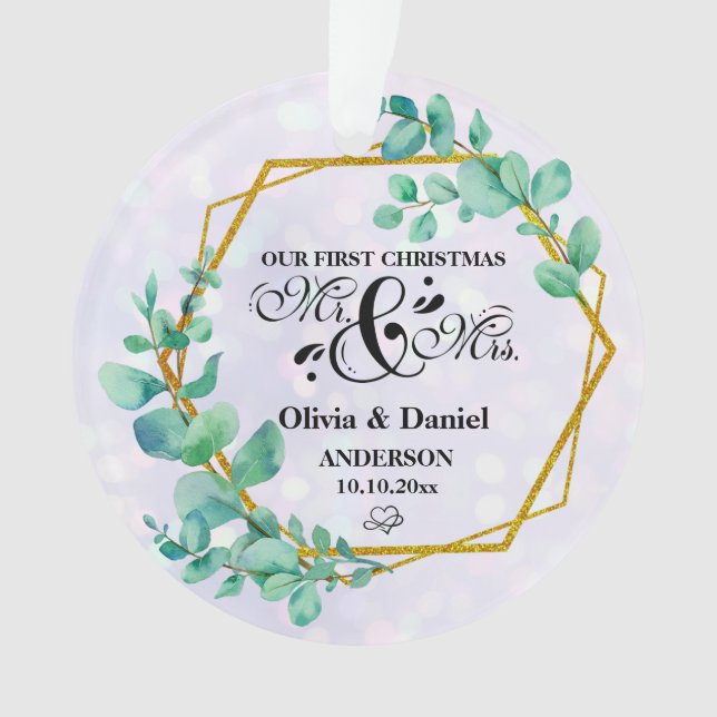 Elegant Geometric Gold Frame with Eucalyptus Leave Ornament (Front)