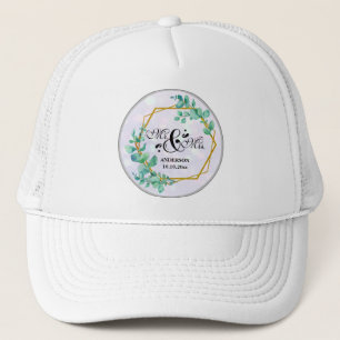 Elegant Geometric Gold Frame with Eucalyptus Leave Trucker Hat
