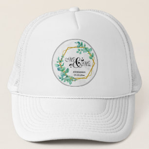 Elegant Geometric Gold Frame with Eucalyptus Leave Trucker Hat