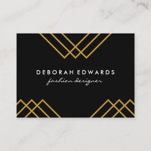 Elegant Geometric Gold Lines Simple Black Business Card