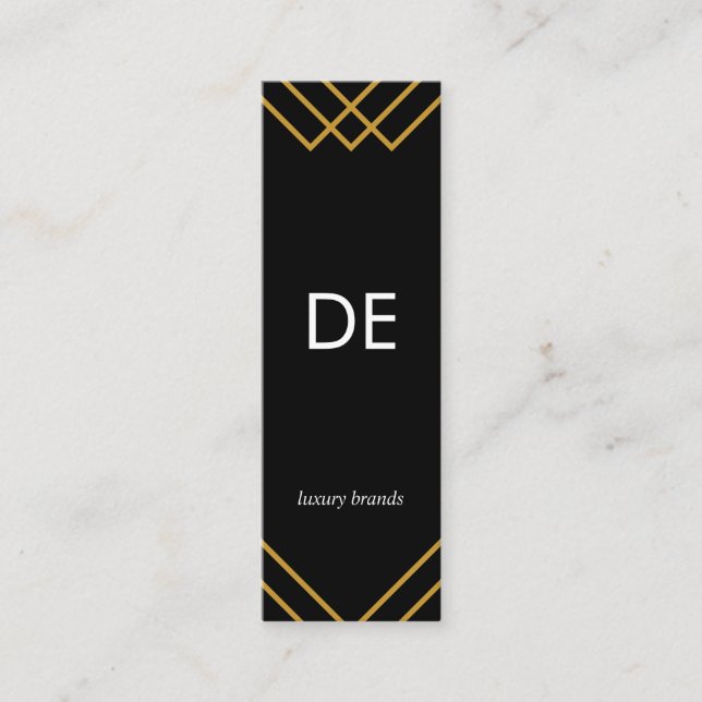 Elegant Geometric Gold Lines Simple Black Mini Business Card (Front)