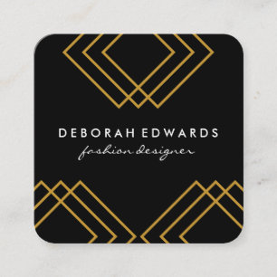 Elegant Geometric Gold Lines Simple Black Square Business Card