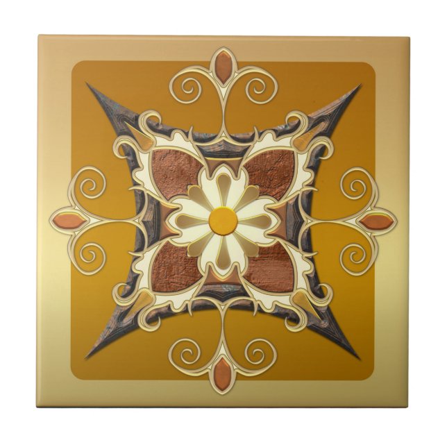 Elegant Geometric Gold Ochre Tile (Front)