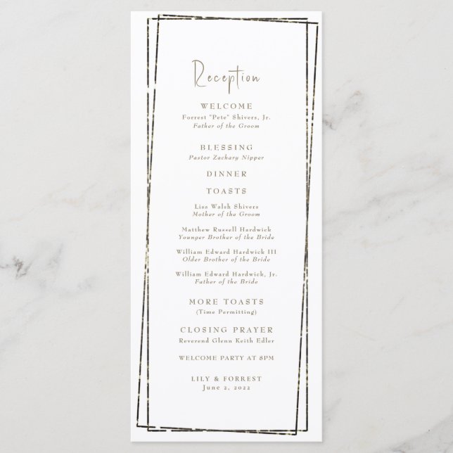 Elegant Geometric Gold  Reception Wedding Program Menu (Front)