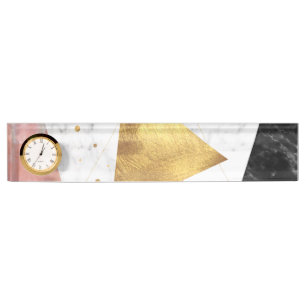 Elegant geometric marble and gold design nameplate