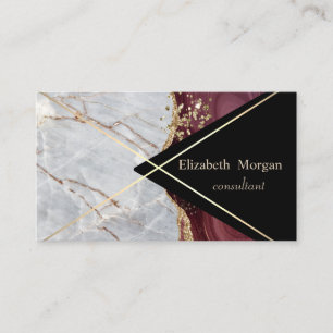Elegant Geometric Marble Burgundy Gold Stripes Business Card