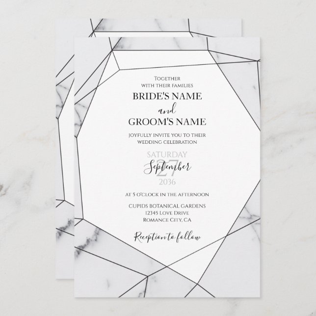 Elegant Geometric Marble Wedding Invitations (Front/Back)
