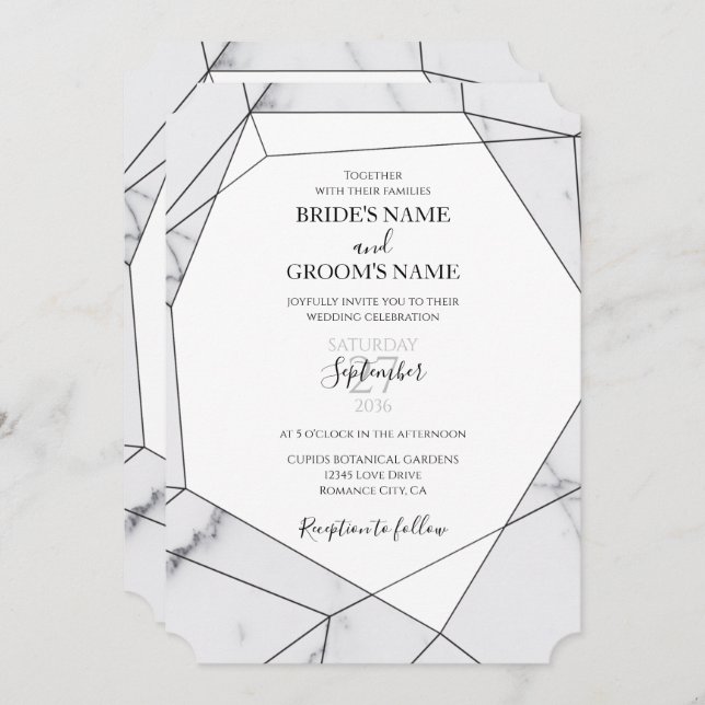 Elegant Geometric Marble Wedding Invitations (Front/Back)