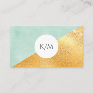 Elegant Geometric Mint Green & Gold Monogram Business Card