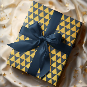 Elegant Geometric Navy Blue Christmas Tree Holiday Wrapping Paper