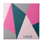 Elegant geometric pastel hot pink emerald green tile<br><div class="desc">Modern geometric design in pink, grey and green colours.</div>