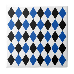 Elegant geometric pattern Black Blue White Tile