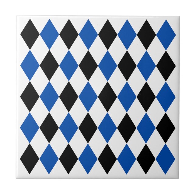 Elegant geometric pattern Black Blue White Tile (Front)