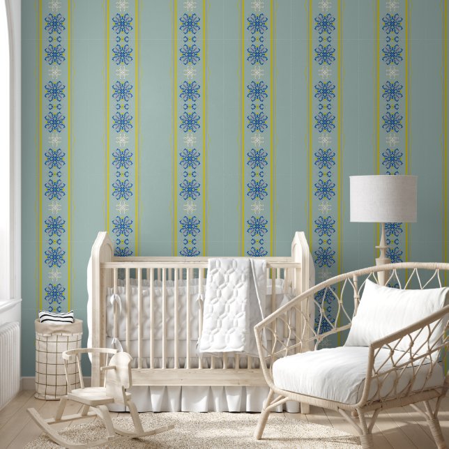 Elegant Geometric pattern blue & yellow Wallpaper (Kids)