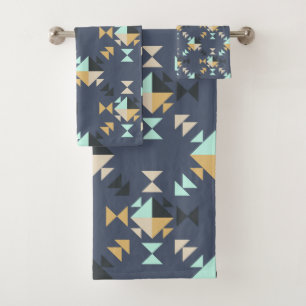 Elegant Geometric Pattern in Mint, Gold, and Black Bath Towel Set