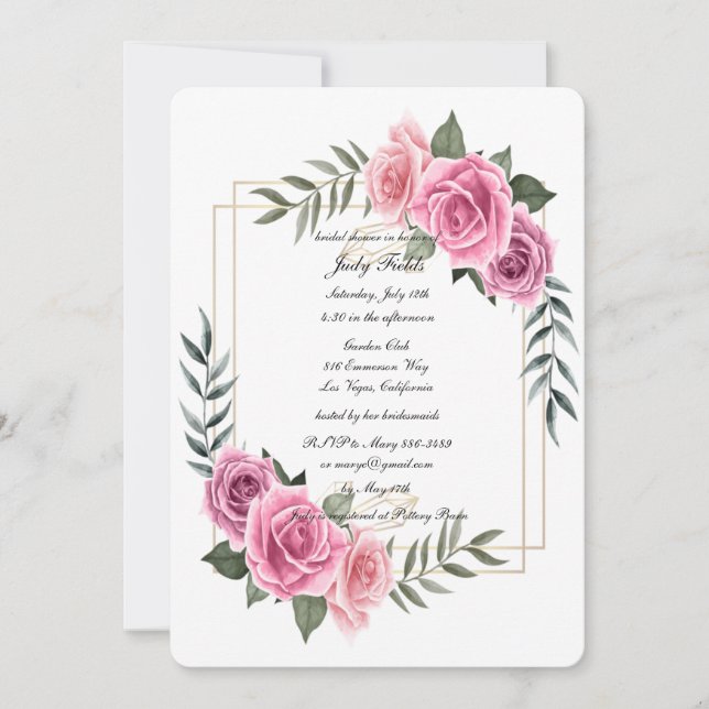 Elegant Geometric Pink Rose Bridal Shower Invitation (Front)