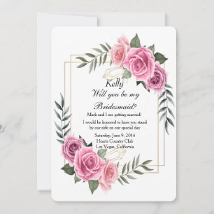 Elegant Geometric Pink Rose Bridesmaid Invitation