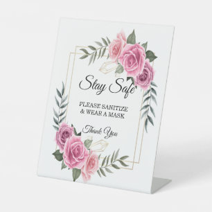 Elegant Geometric Pink Rose Safety Pedestal Sign