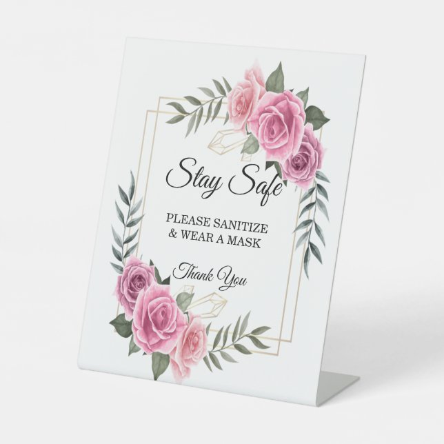 Elegant Geometric Pink Rose Safety Pedestal Sign (Front)