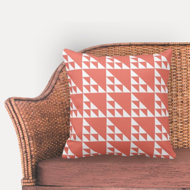 Elegant Geometric Pink & White Triangles Cushion (Elegant Geometric Pink & White Triangles Throw Pillow)
