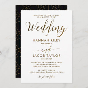 Elegant Geometric Print Black and Gold Wedding Invitation