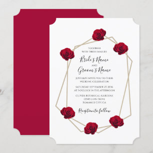 Elegant Geometric Red Rose Wedding Invitations
