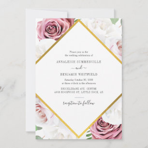 Elegant Geometric Rose Gold Botanical Wedding Invitation