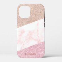 Elegant geometric rose gold glitter marble